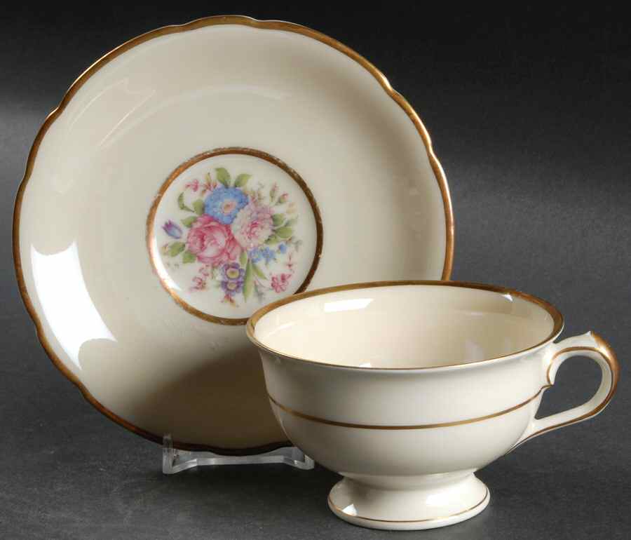 Riviera (James) Footed Cup & Saucer Set by Royal Ivory (Czech, Germany)-1