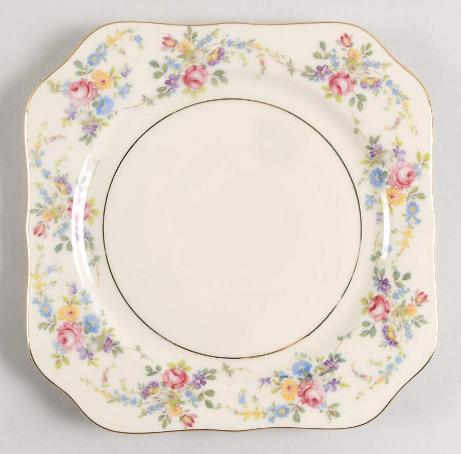Queens Rose (Scalloped, No Gold Scrolls) Square Salad Plate by Royal Ivory (Czech, Germany)-1