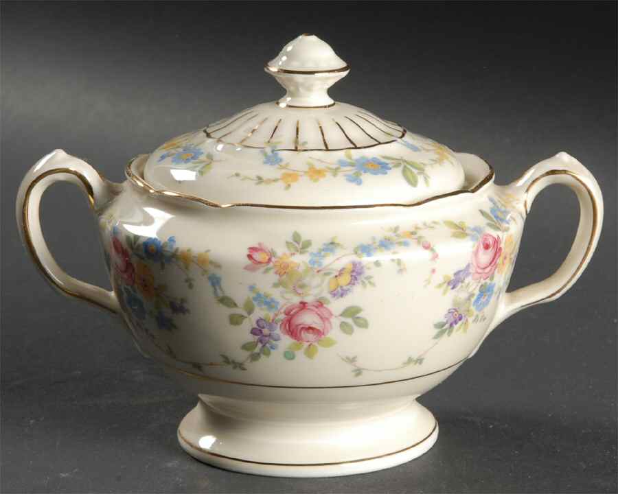 Queens Rose (Scalloped, No Gold Scrolls) Sugar Bowl & Lid by Royal Ivory (Czech, Germany)-1