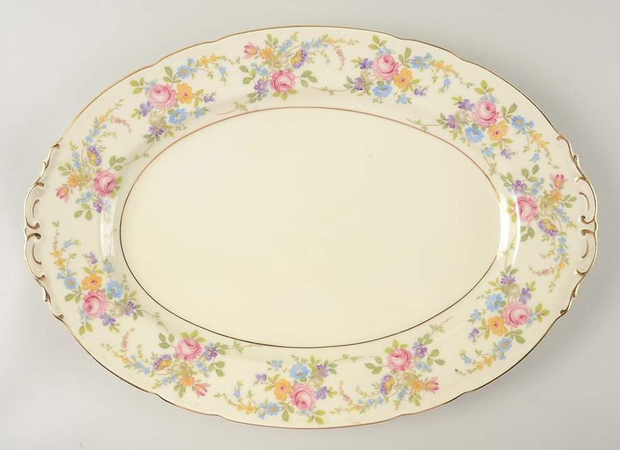 Queens Rose (Scalloped, No Gold Scrolls) 15" Oval Serving Platter by Royal Ivory (Czech, Germany)-1