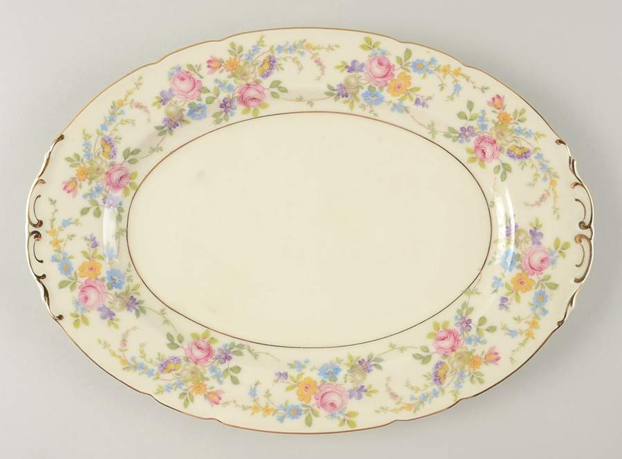 Queens Rose (Scalloped, No Gold Scrolls) 13" Oval Serving Platter by Royal Ivory (Czech, Germany)-1