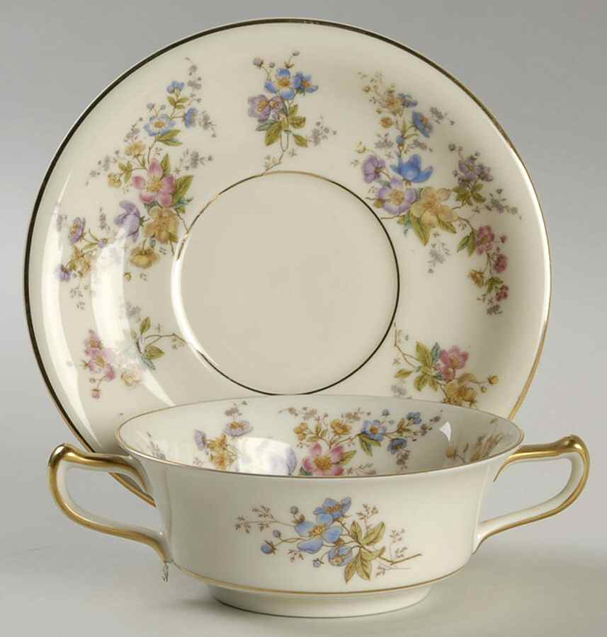 The Symphony Flat Cream Soup Bowl & Saucer Set by Royal Ivory (Czech, Germany)-1