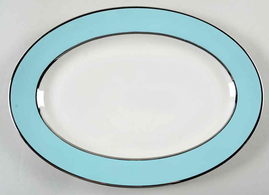 Ambassador Turquoise (Platinum) 13" Oval Serving Platter by Royal Jackson-1