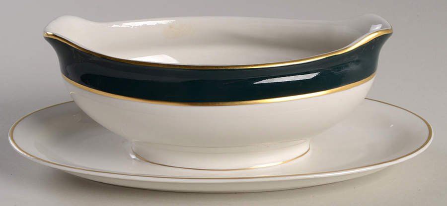 Ambassador Hunter Green Gravy Boat with Attached Underplate by Royal Jackson-1