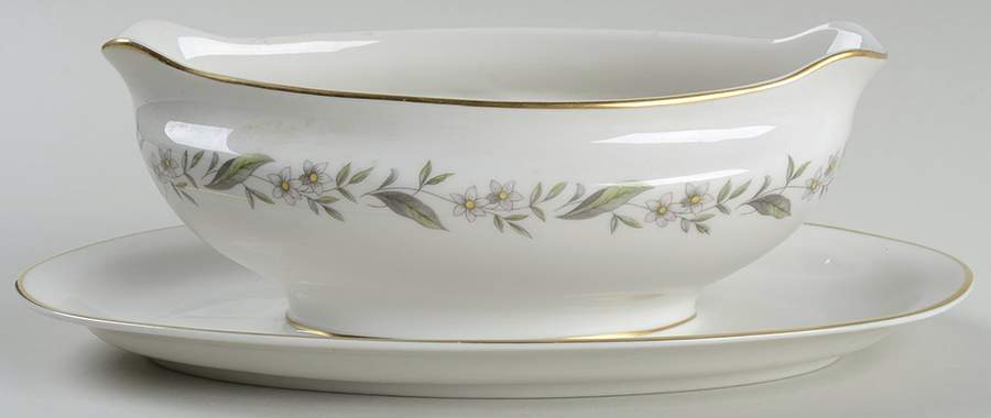 Bridal Wreath Gravy Boat with Attached Underplate by Royal Jackson-1