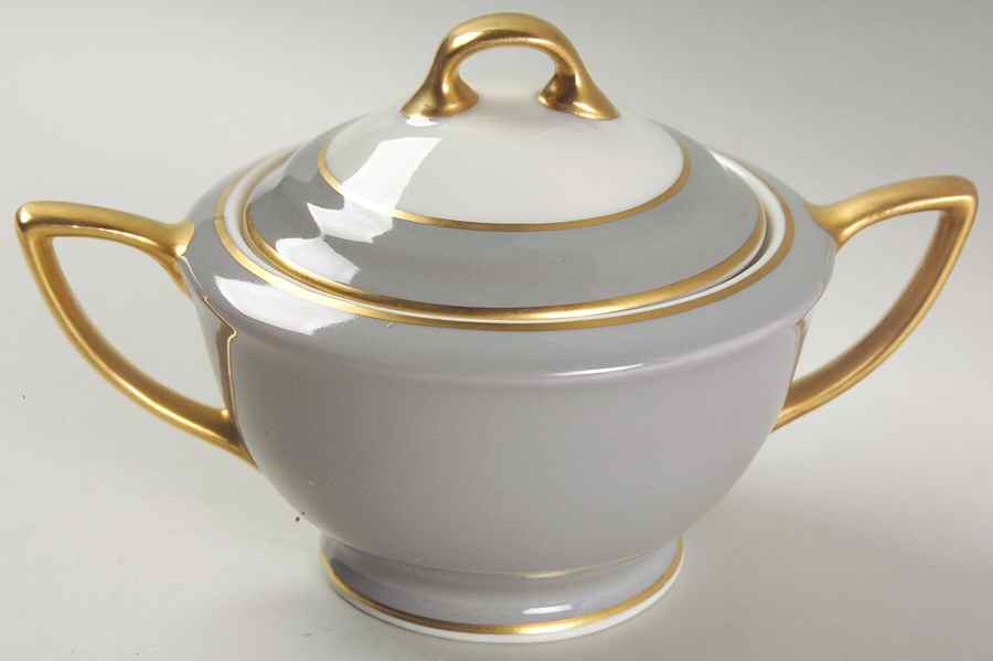Countess Heirloom Gray (Gold Trim) Sugar Bowl & Lid by Royal Jackson-1