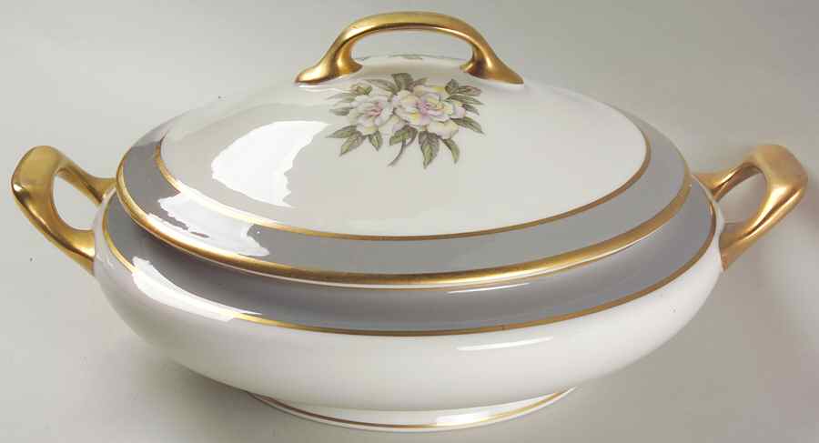 Countess Heirloom Gray (Gold Trim) Round Covered Vegetable by Royal Jackson-1