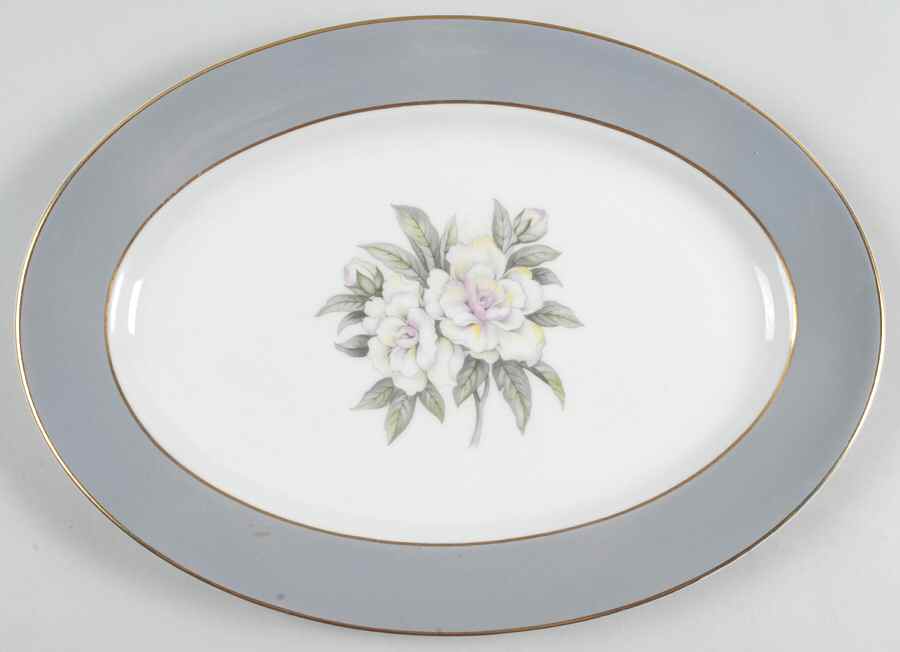 Countess Heirloom Gray (Gold Trim) 13" Oval Serving Platter by Royal Jackson-1
