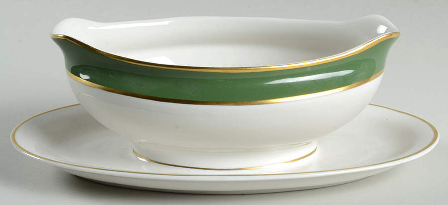 Countess Madison Jade Green Gravy Boat with Attached Underplate by Royal Jackson-1