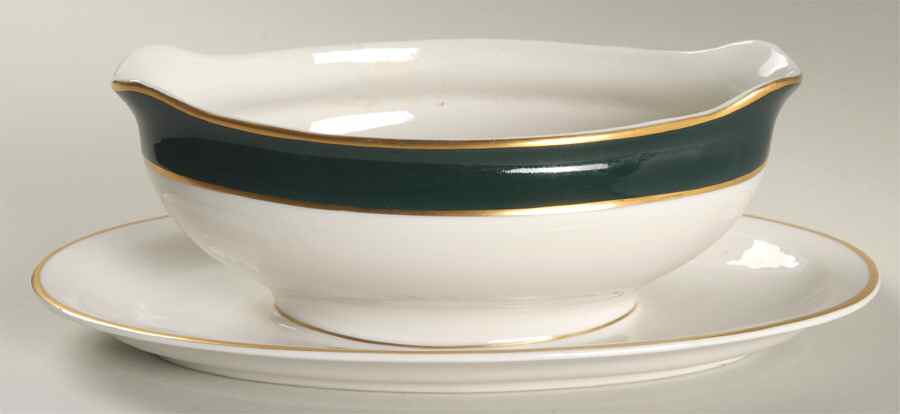 Countess Madison Teal Green Gravy Boat with Attached Underplate by Royal Jackson-1