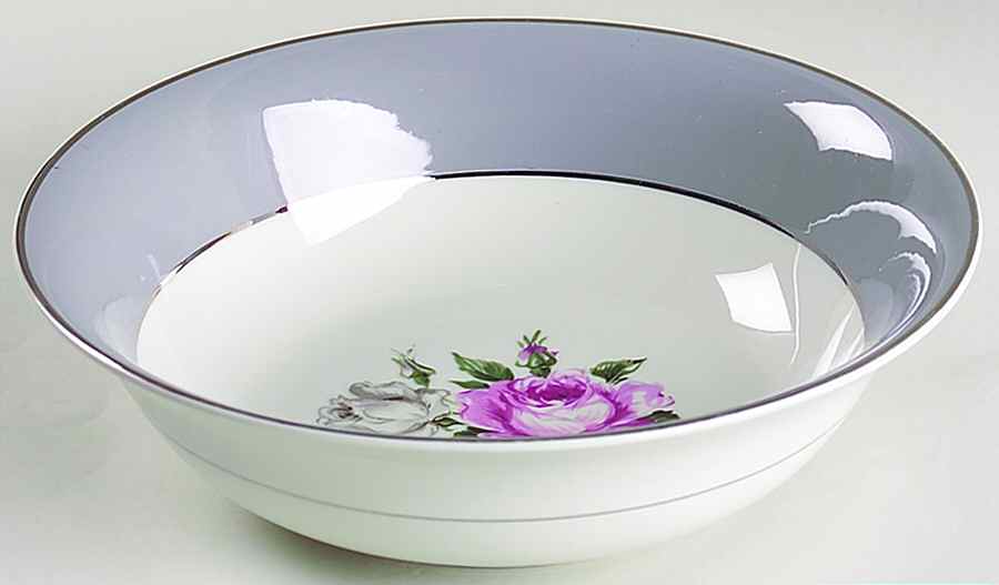 Countess Margaret Rose Gray (Platinum Trim) 9" Round Vegetable Bowl by Royal Jackson-1