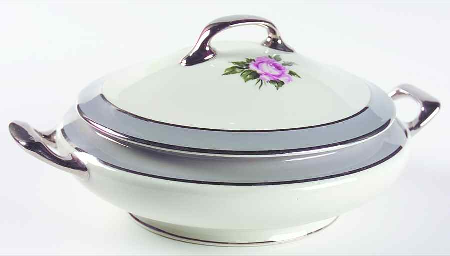 Countess Margaret Rose Gray (Platinum Trim) Round Covered Vegetable by Royal Jackson-1