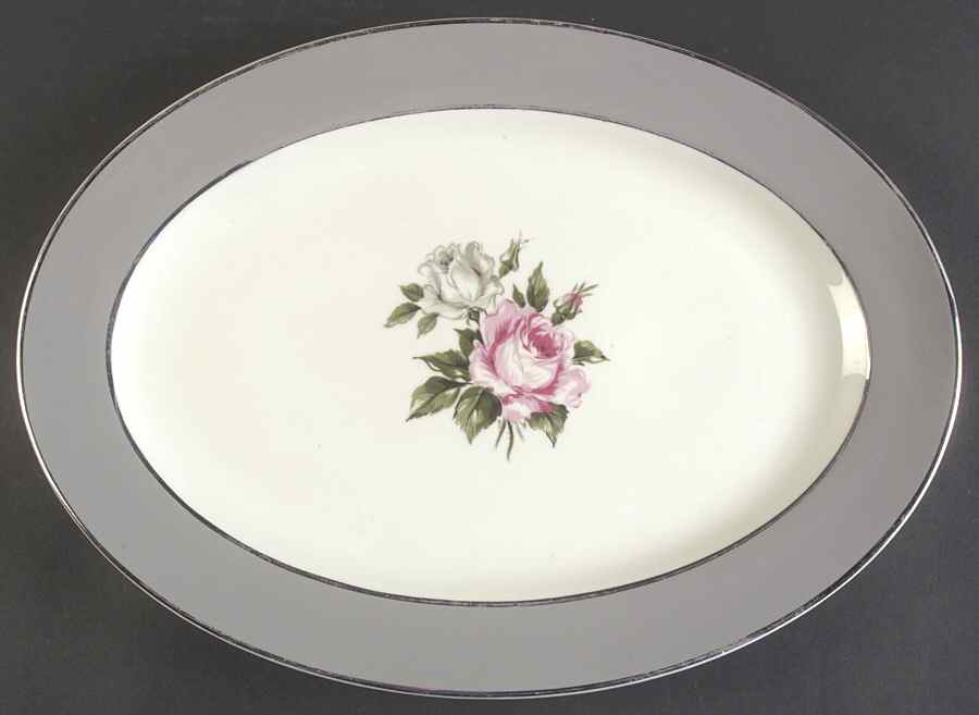Countess Margaret Rose Gray (Platinum Trim) 15" Oval Serving Platter by Royal Jackson-1