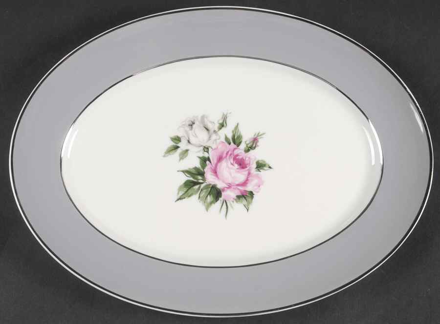 Countess Margaret Rose Gray (Platinum Trim) 11" Oval Serving Platter by Royal Jackson-1