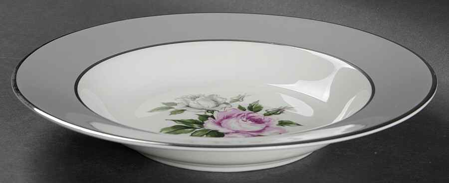 Countess Margaret Rose Gray (Platinum Trim) Rim Soup Bowl by Royal Jackson-1