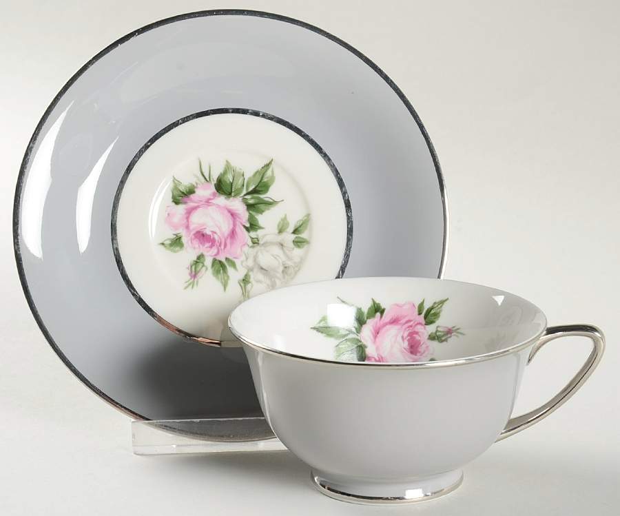 Countess Margaret Rose Gray (Platinum Trim) Footed Cup & Saucer Set by Royal Jackson-1