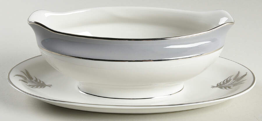 Countess Silver Wheat Gray Gravy Boat with Attached Underplate by Royal Jackson-1