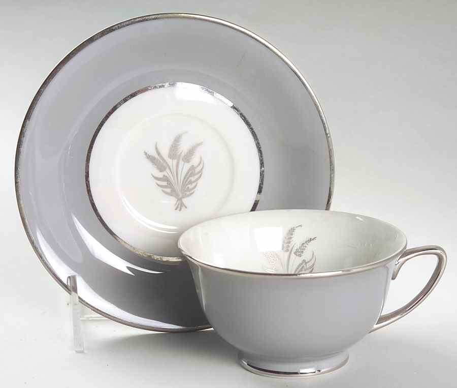 Countess Silver Wheat Gray Footed Cup & Saucer Set by Royal Jackson-1