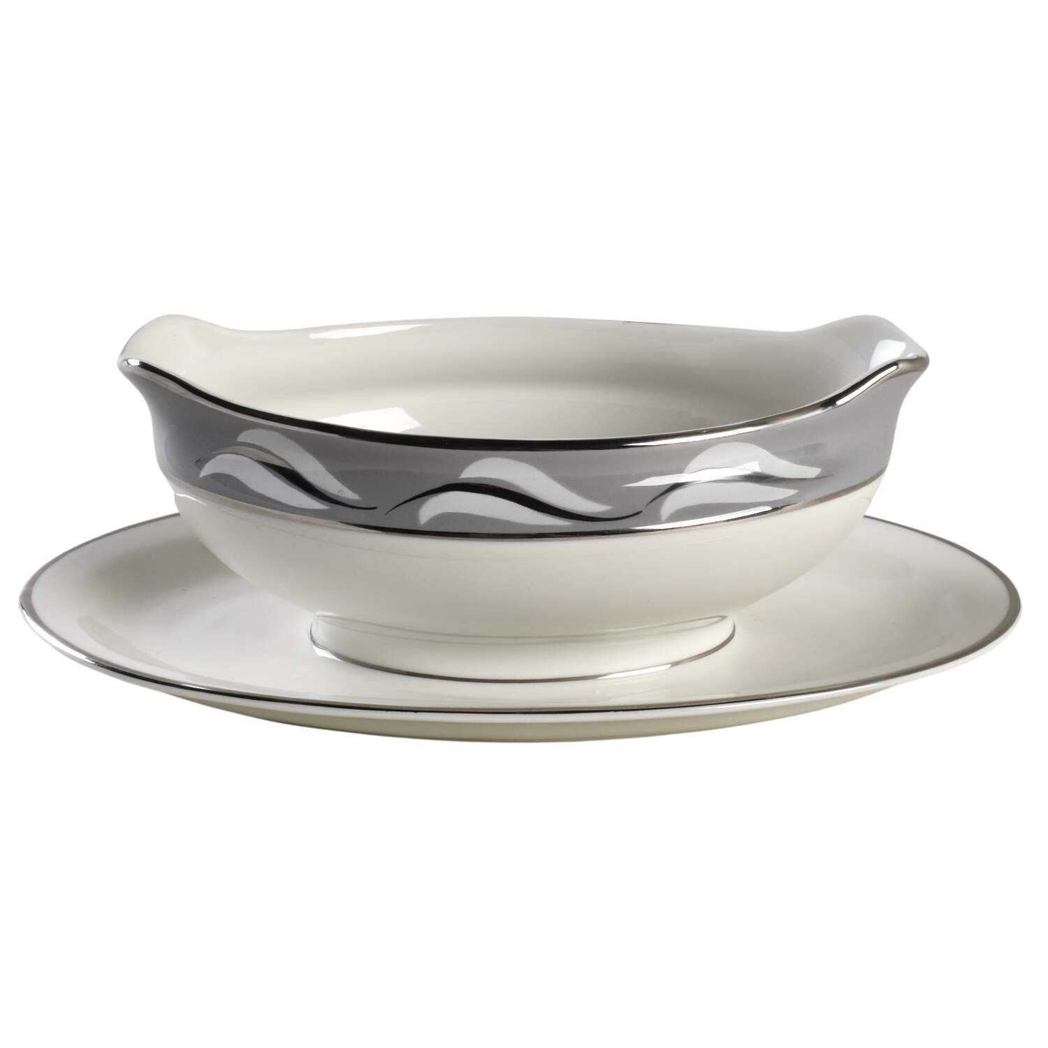 Duchess of Wyndsor (Platinum Trim) Gravy Boat with Attached Underplate by Royal Jackson-1