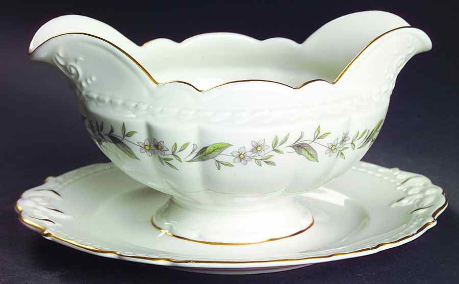 Fleur De Blanc Gravy Boat with Attached Underplate by Royal Jackson-1
