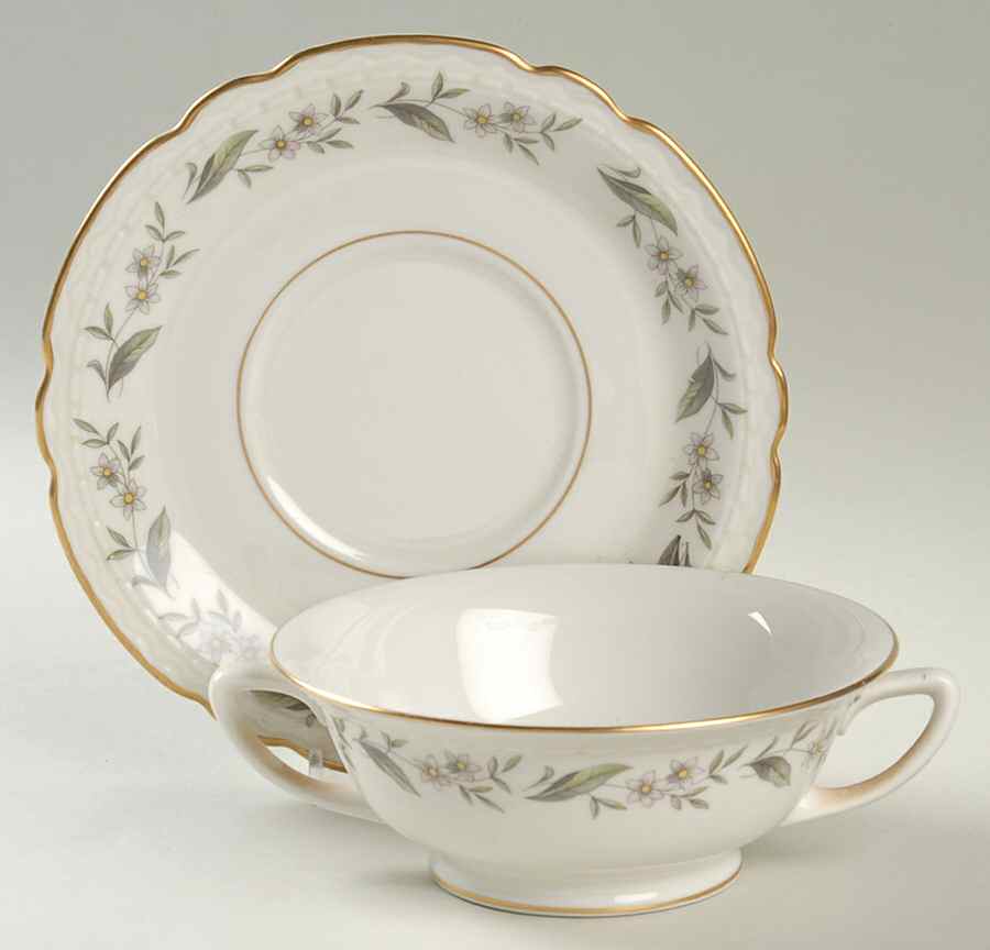 Fleur De Blanc Footed Cream Soup Bowl & Saucer Set by Royal Jackson-1