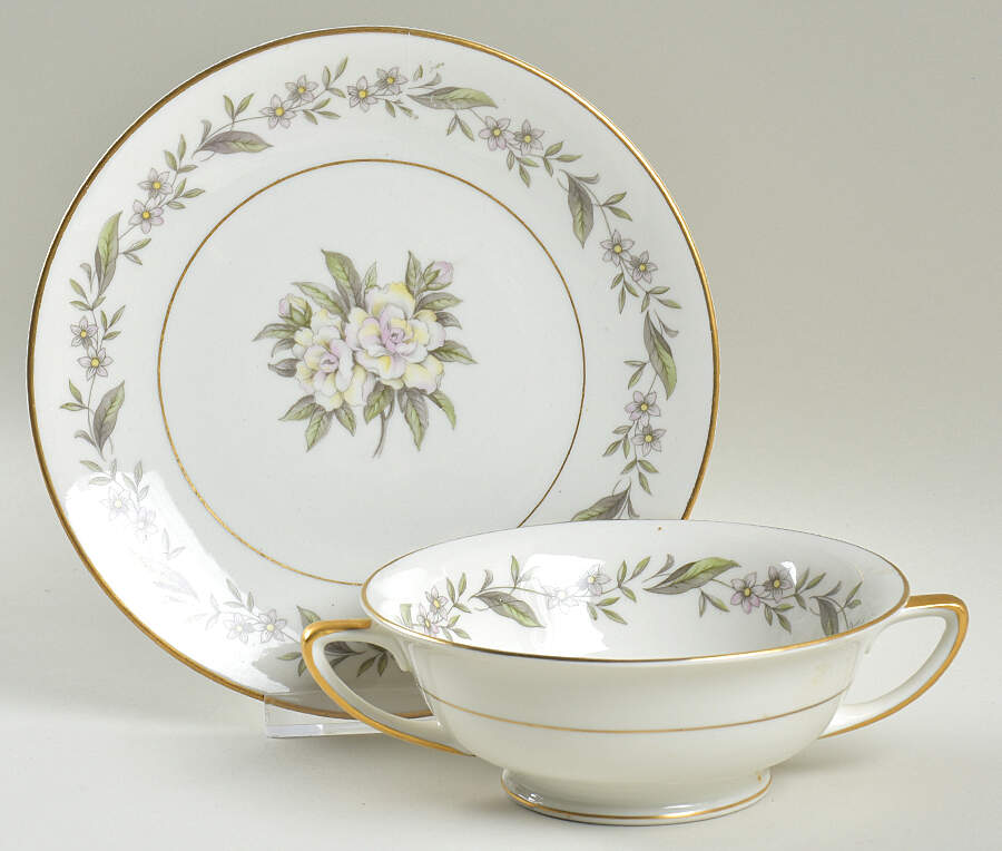 Gardenia Footed Cream Soup Bowl & Saucer Set by Royal Jackson-1
