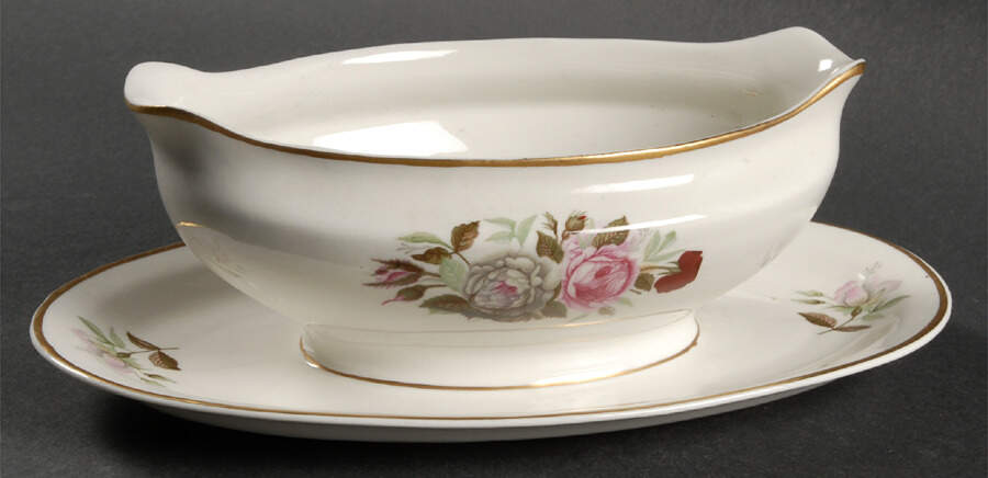 Lady Lee (Gold Trim) Gravy Boat with Attached Underplate by Royal Jackson-1