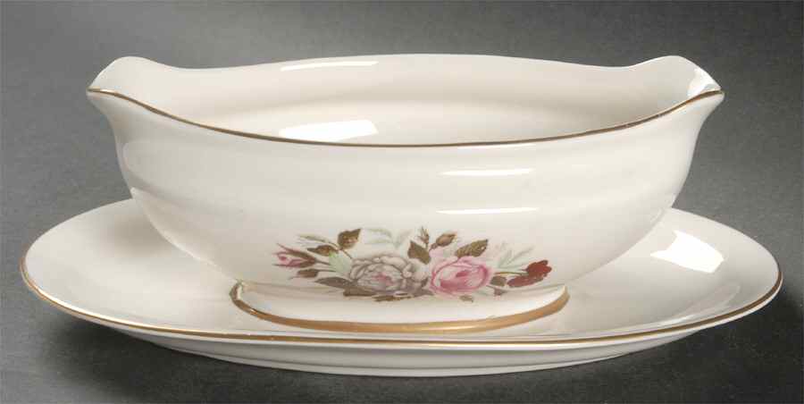 Lady Lee (Gold Trim) Gravy Boat with Attached Underplate by Royal Jackson-1