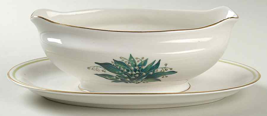 Lily of The Valley Gravy Boat with Attached Underplate by Royal Jackson-1