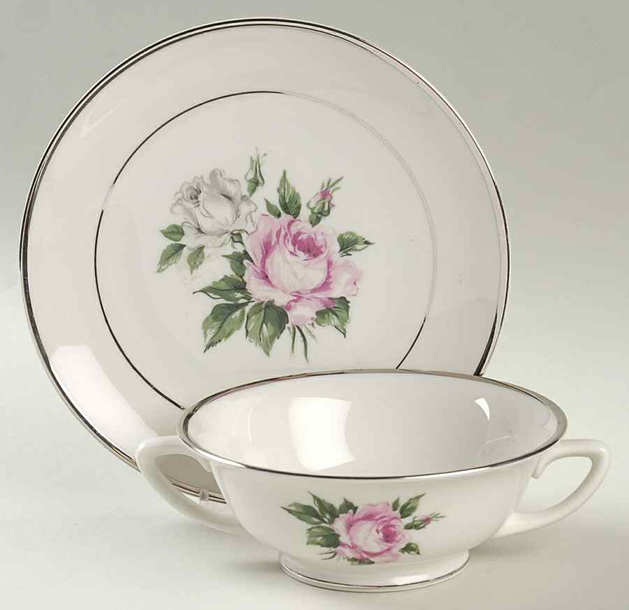 Margaret Rose Footed Cream Soup Bowl & Saucer Set by Royal Jackson-1