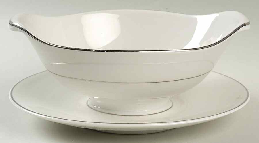 Moderne (Platinum Trim) Gravy Boat with Attached Underplate by Royal Jackson-1