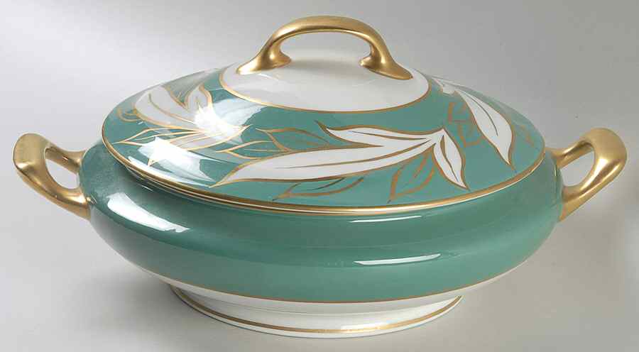 Queen Anne Teal Round Covered Vegetable by Royal Jackson-1