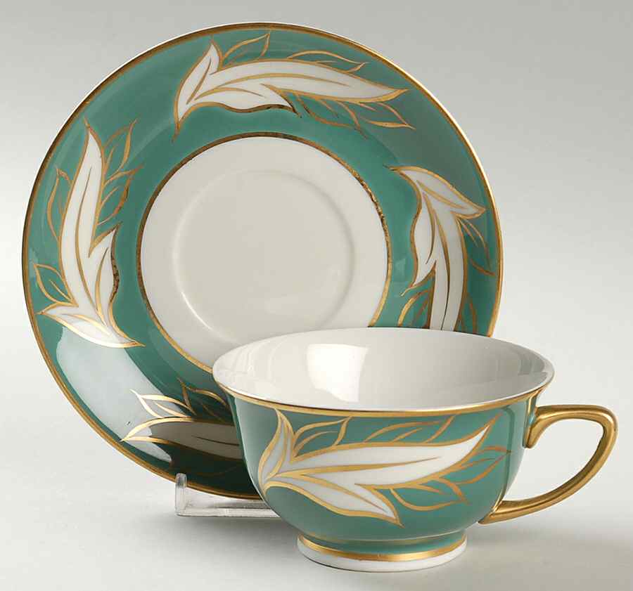 Queen Anne Teal Footed Cup & Saucer Set by Royal Jackson-1