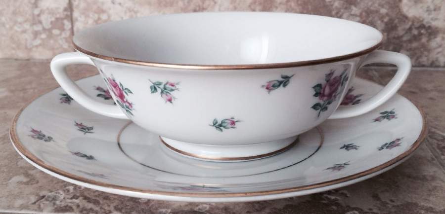 Rambler Rose Footed Cream Soup Bowl & Saucer Set by Royal Jackson-1