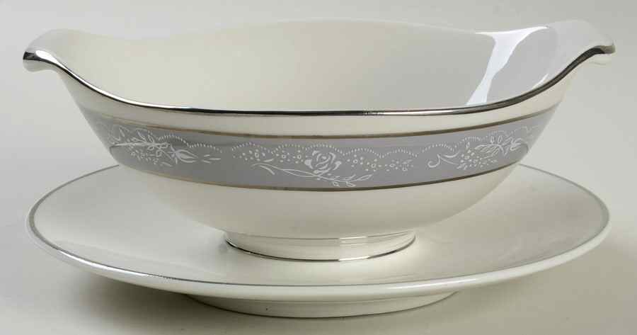 Rose Point Gravy Boat with Attached Underplate by Royal Jackson-1