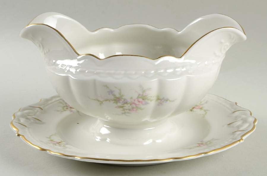 Sandra (Gold Trim) Gravy Boat with Attached Underplate by Royal Jackson-1