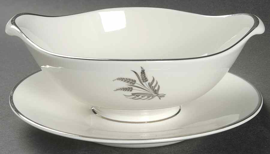 Silver Wheat White Gravy Boat with Attached Underplate by Royal Jackson-1