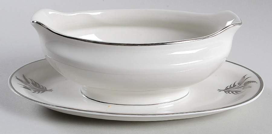 Silver Wheat White Gravy Boat with Attached Underplate by Royal Jackson-1