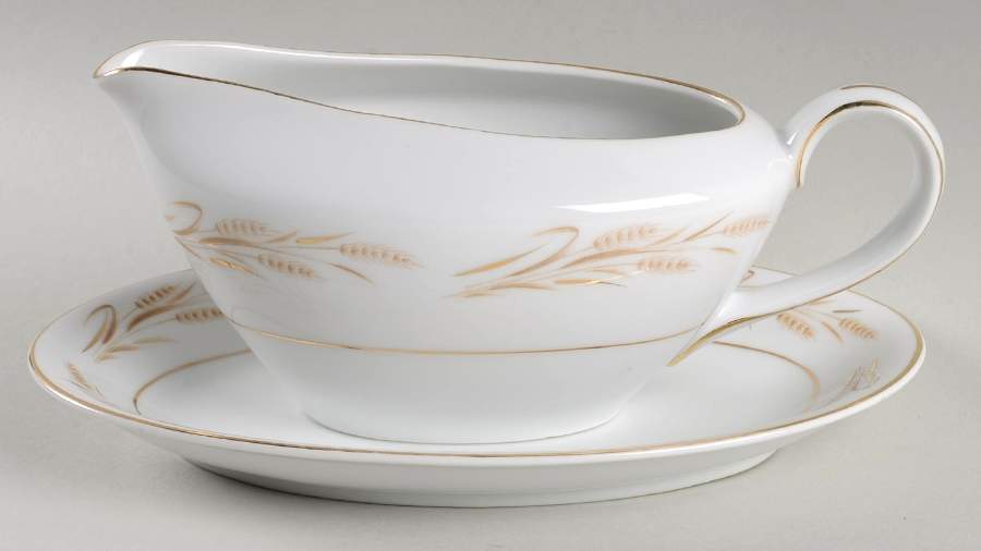 Gold Wheat Gravy Boat & Underplate by Royal M-Mita-1