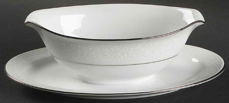 White Lace Gravy Boat with Attached Underplate by Royal Prestige-1