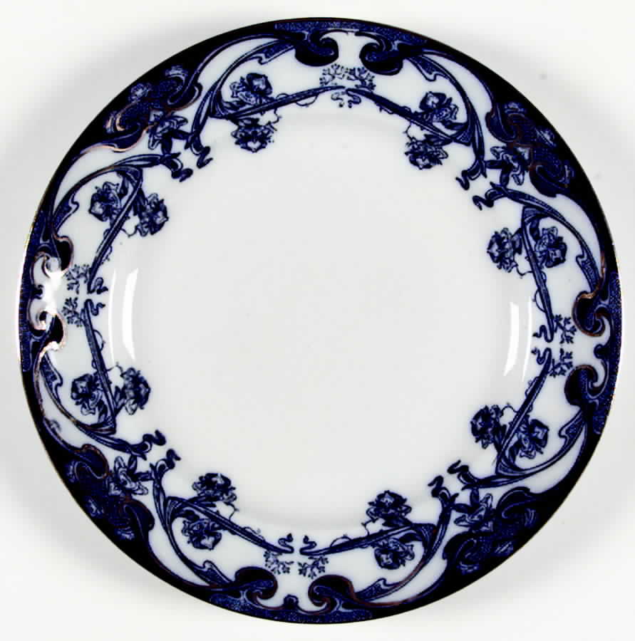 Iris Blue (Flow Blue) Luncheon Plate by Arthur J Wilkinson-1