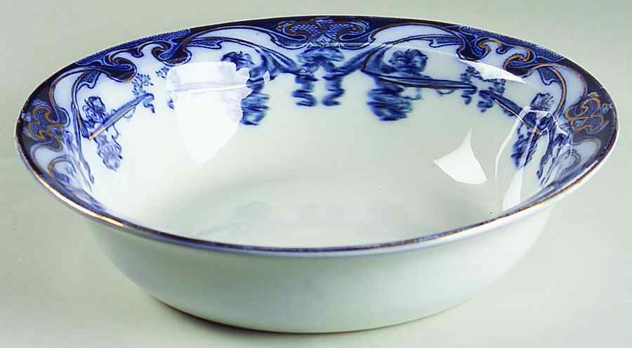 Iris Blue (Flow Blue) 9" Round Vegetable Bowl by Arthur J Wilkinson-1