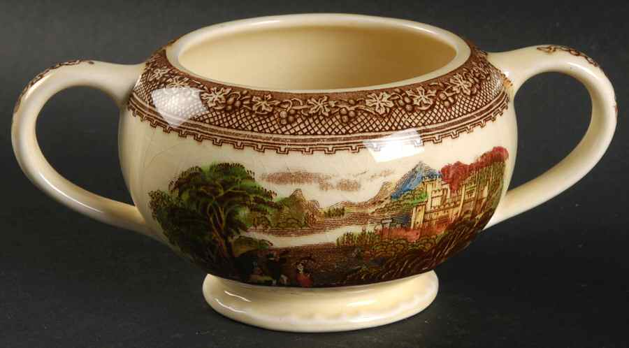 Jenny Lind Brown Multicolor (Leaf Border) Sugar Bowl No Lid by Royal Staffordshire-1
