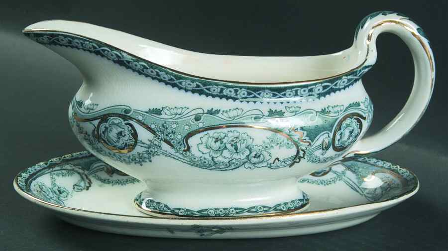 Renown Blue and Green Gravy Boat & Underplate/Relish by Arthur J Wilkinson-1