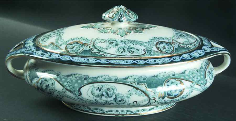 Renown Blue and Green Oval Covered Vegetable by Arthur J Wilkinson-1