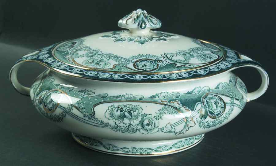 Renown Blue and Green Round Covered Vegetable by Arthur J Wilkinson-1
