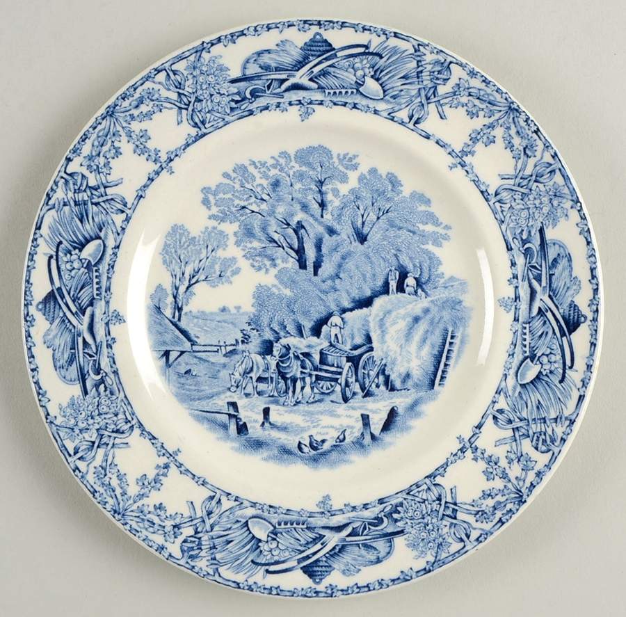 Rural Scenes Blue (Round) Bread & Butter Plate by Arthur J Wilkinson-1