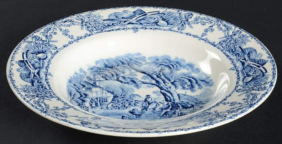 Rural Scenes Blue (Round) Rim Soup Bowl by Arthur J Wilkinson-1