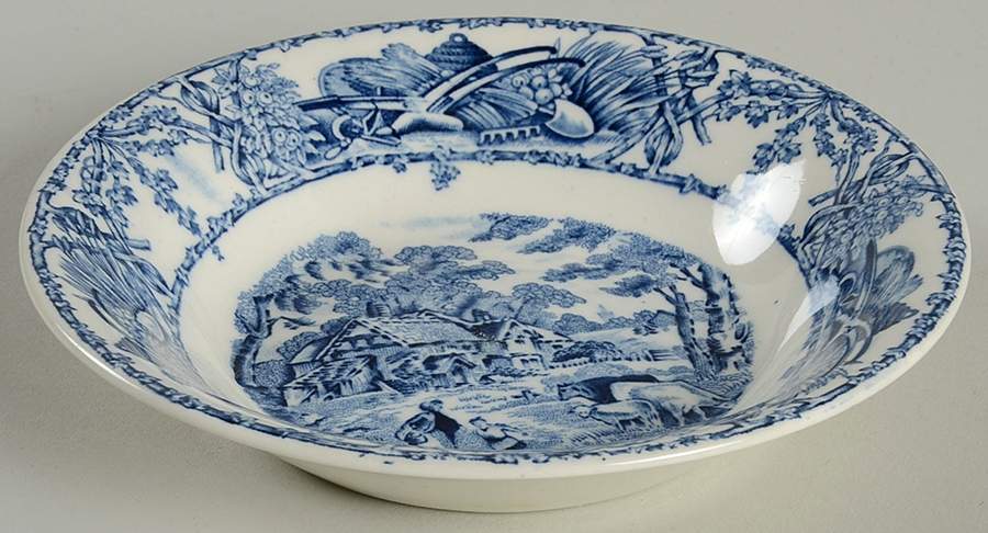Rural Scenes Blue (Round) Fruit/Dessert (Sauce) Bowl by Arthur J Wilkinson-1