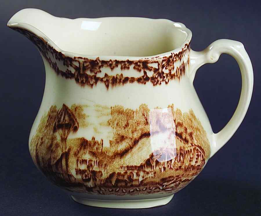 Rural Scenes Brown (Round) Creamer by Arthur J Wilkinson-1